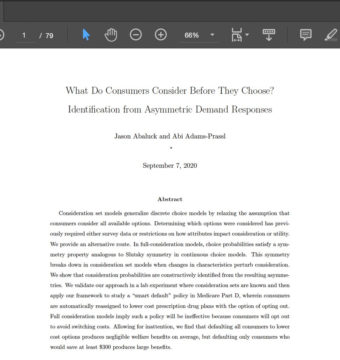 🎉Just accepted at @QJEHarvard 🎉 What Do Consumers Consider Before They Choose? Identification from Asymmetric Demand Responses (with @jabaluck) Want to allow for limited attention in your empirical work? Read our paper! We’ve even got a Stata command for you to use! 1/n