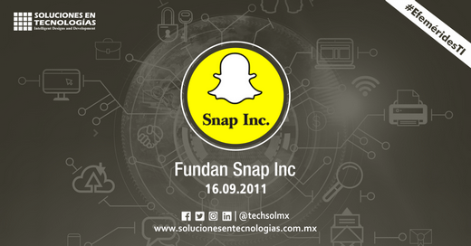 techsolmx's tweet photo. Un día como hoy (16/09/2011): Evan Spiegel, Bobby Murphy y Reggie Brown fundaban Snap Inc., una empresa tecnológica y de cámaras, con sede en California, Estados Unidos. https://t.co/X03rqGL4wu
#SomosSoluciones #EfeméridesTI #EvanSpiegel #BobbyMurPhy #ReggieBrown #SnapInc #TIC https://t.co/1HF2BQucuf