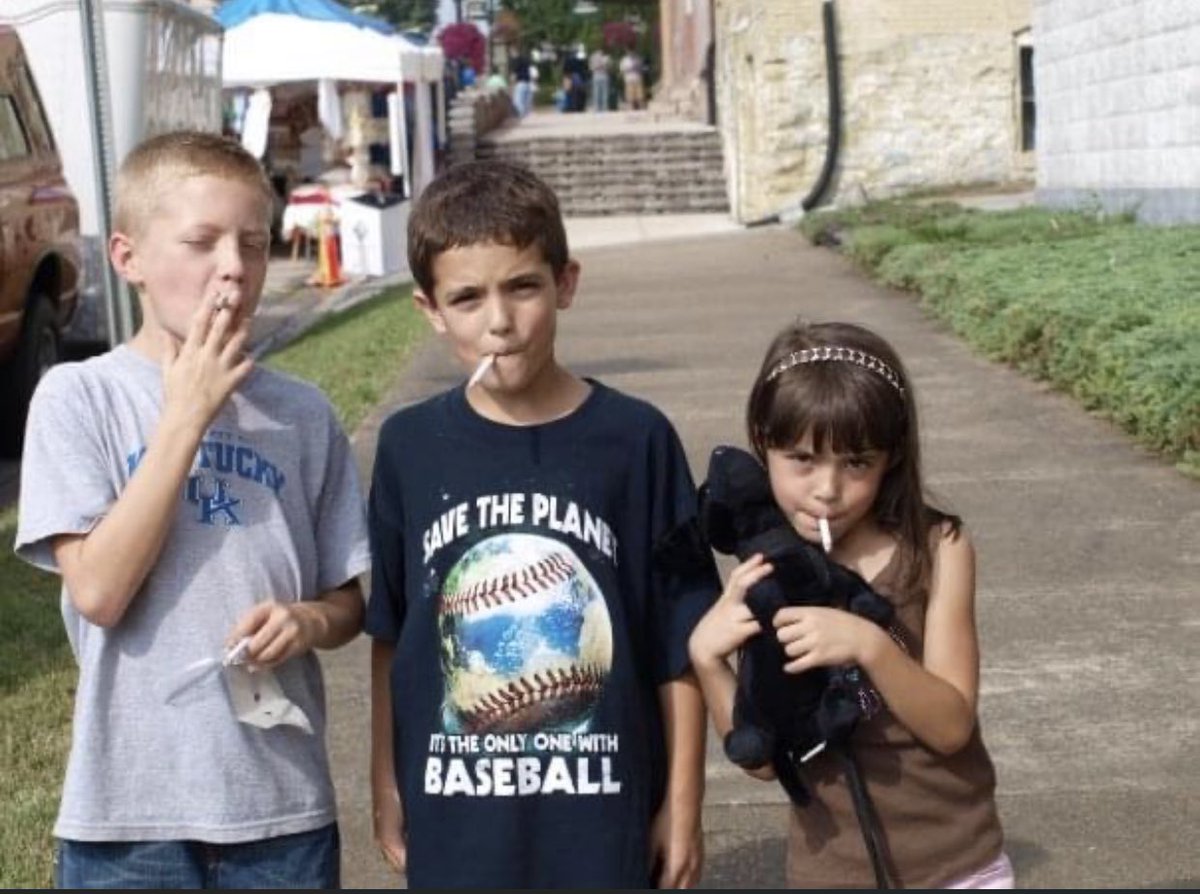 KforKarlaorKY's tweet photo. The Cow Days Festival has been cancelled this year in Greensburg. This picture has given us laughs for years as being the poster for such events. Getting their smoke on. #candycigs @KaylynSmithh @zylerbardin #CowDaysWeekend https://t.co/PISPlvWCfq