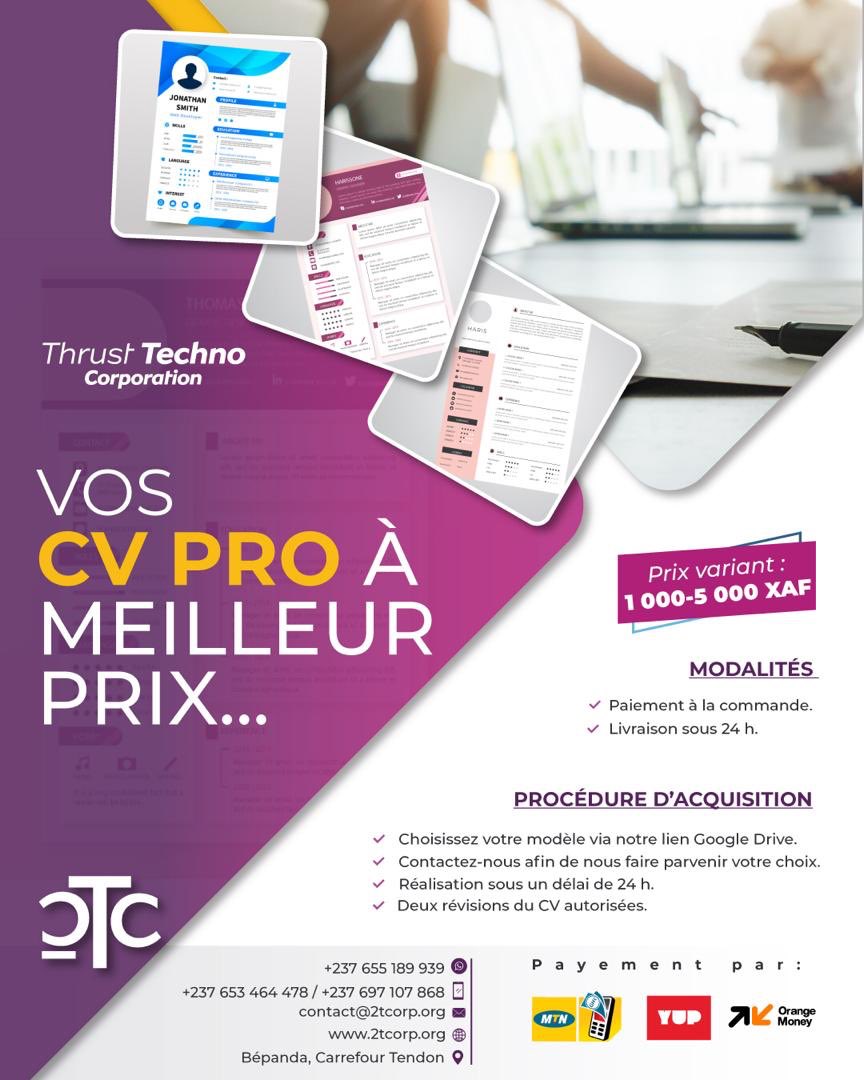 techno_thrust's tweet image. #cv #cvdesign #thrust_techno_corporation #formation #Cameroon #professionel 
En prélude au lancement en décembre 2020 des Web CV, intégrant des principes de CV 3.0 , nous vous donnons la possibilité de vous offrir des CV Professionnels très attrayants.