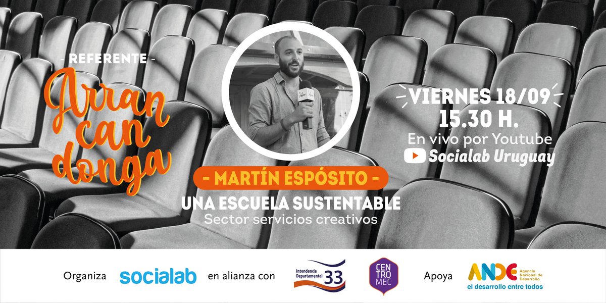 ➡️ Viernes 18: bit.ly/32gUz74 de 15.30 a 16.00: Martín Espósito de @UESustentable (sector servicios creativos)
¡Activá recordatorio para no perdértelo!