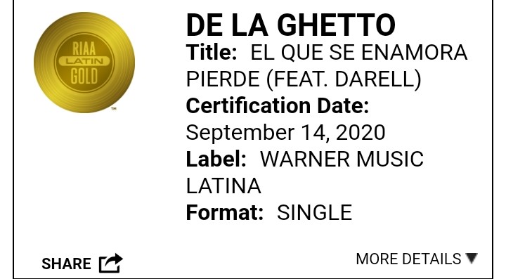 RIAAcert's tweet photo. El Que Se Enamora Pierde (feat. @Darell_RG4L) by @DeLaGhettoReal was certificated Latin Gold (30,000) 📀
#RIAA #DeLaGhetto #Darell #ElQueSeEnamoraPierde #Latin #Gold https://t.co/5fgSW5o22a
