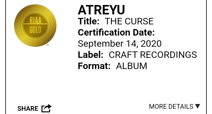 RIAAcert's tweet photo. The Curse by @atreyuofficial was certificated Gold (500,000) 📀
#RIAA #Atreyu #TheCurse #Gold https://t.co/aoJtJkjvqY
