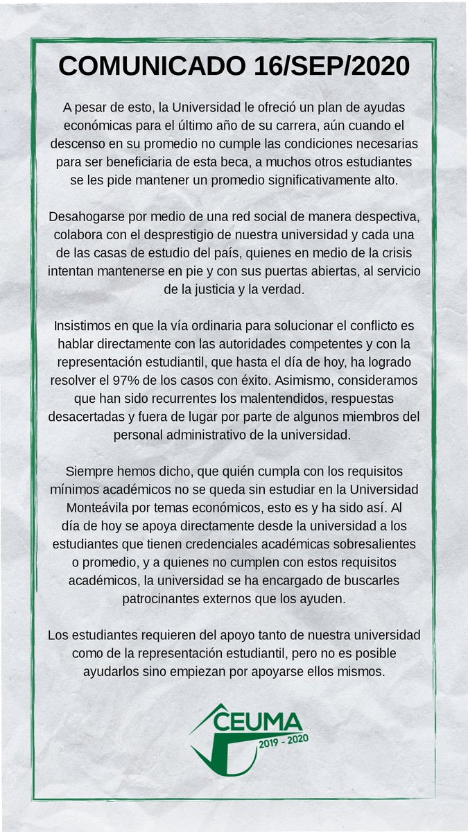 Postura del Centro de Estudiantes de la Universidad Monteávila con respecto a los hechos acontecidos en las últimas 48 horas.