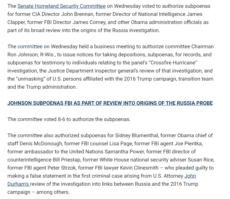 So as a face-saving maneuver, the committee **held another vote today** to....once again!...give Johnson the authority to issue subpoena's to those involved in the SpyGate scandal.