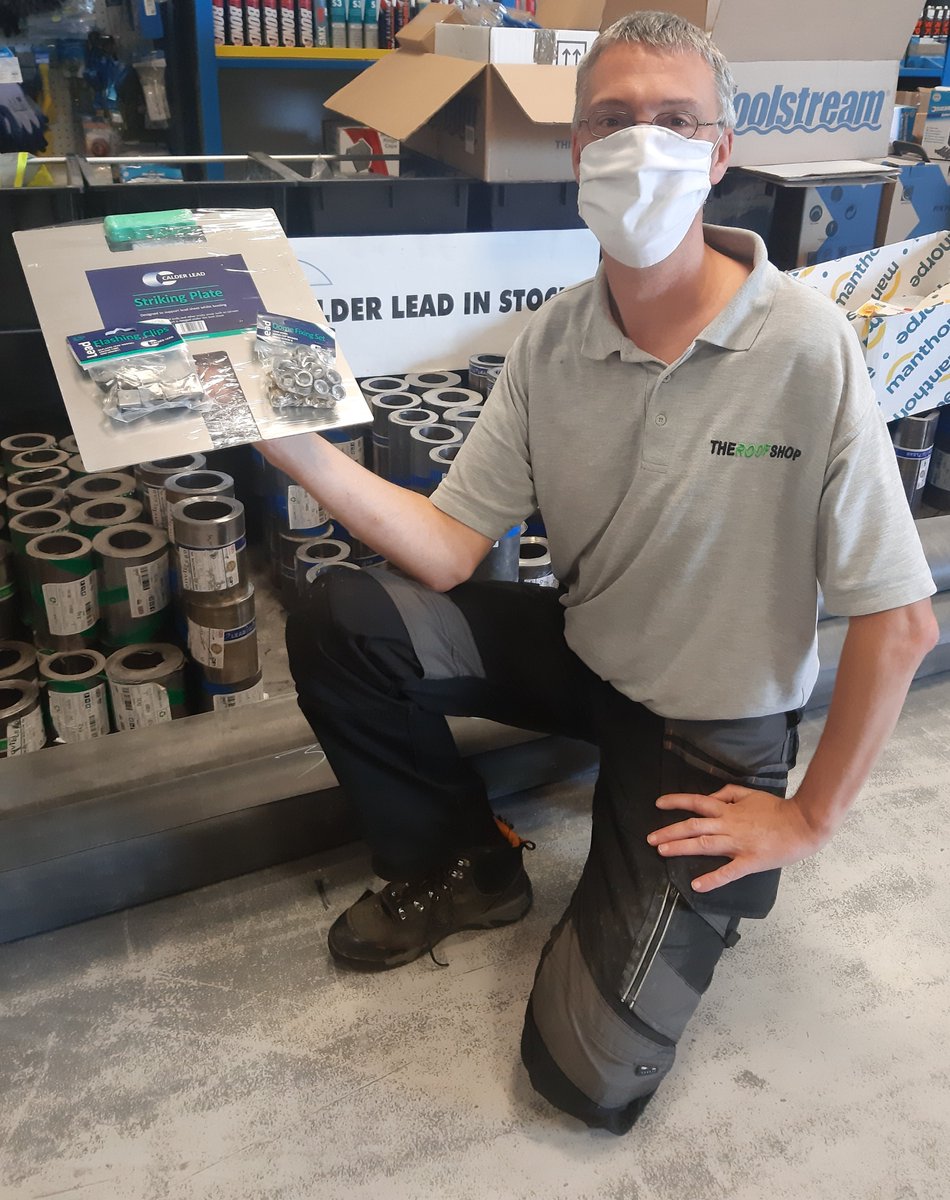 Anyone Being Served!!!!  Pete @The-Roof-Shop, Cheltenham serving up a fine selection of #calderlead ancillary's next to his #calderlead supplies #lead #roofing #leadwork #makinglifeeasier #calderleadstrikingplate