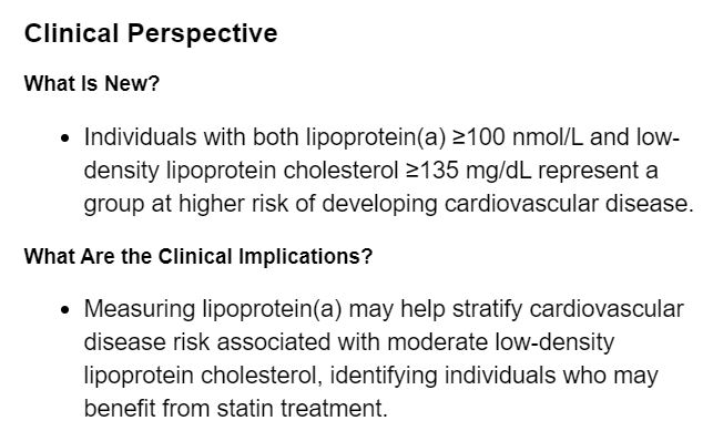 JAHA_AHA's tweet photo. Elevation of LDL‐C ≥135 mg/dL and lipoprotein(a) ≥100 nmol/L increase CAD risk https://t.co/yAl1qbwyLN #AHAJournals https://t.co/vZ1T0aiIWN