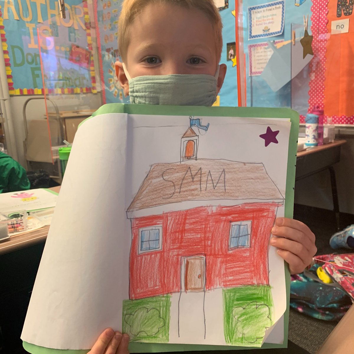 SMMschoolOmaha's tweet photo. SMM #Kindergarten learns about community and this student drew a picture of our school. 🏫💚 #SMMCommunity https://t.co/c7AGEnoIP3