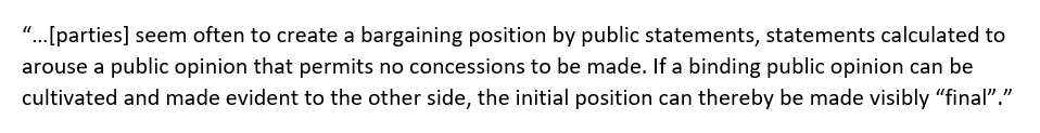 11/ This public commitment is done on purpose because once one side binds itself into a position from which it can't afford to deviate anymore, the position becomes "binding" or final and non-negotiable. In an anarchic system, losing face is a big cost...