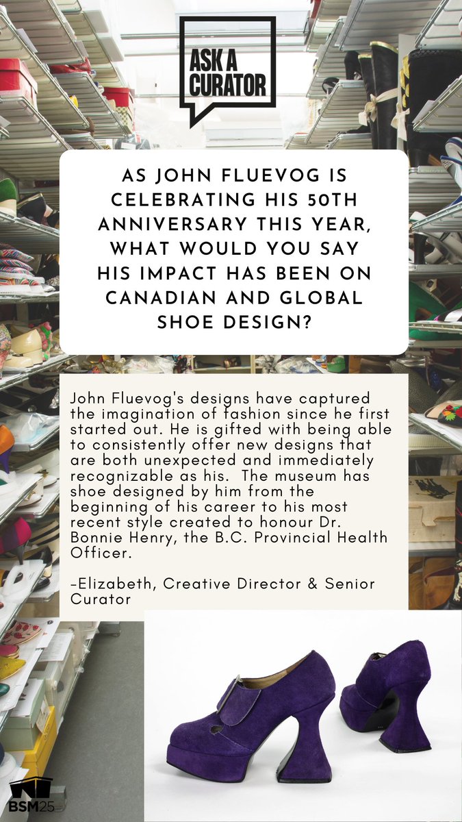As  @Fluevog is celebrating his 50th anniversary this year, what would you say his impact has been on Canadian and global shoe design?  @AskaCuratorDay  #AskACurator