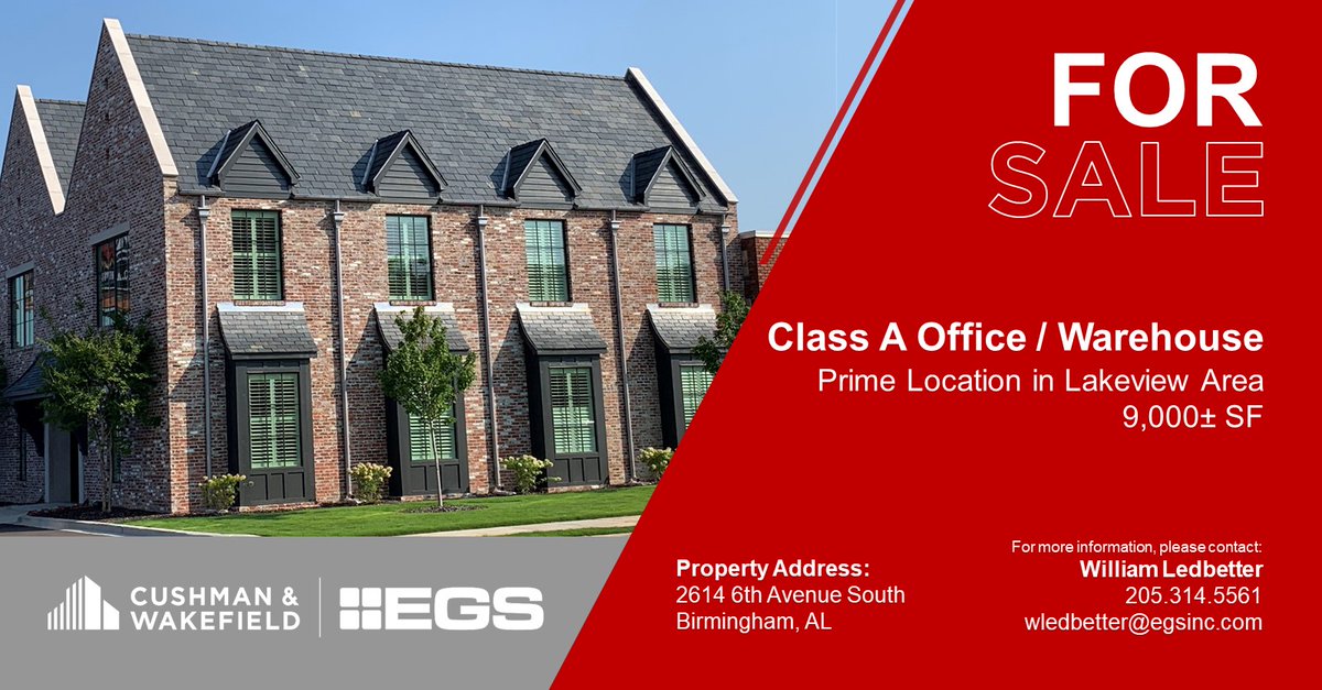 EGSCRE's tweet photo. FOR SALE: Newly constructed Class A office/warehouse space on 6th Ave S. with onsite parking, alley access and signage opportunities with visibility from Red Mountain Expressway. Questions? Contact @WilliamLed or click here: https://t.co/aDQxesk0uy #BirminghamCRE https://t.co/0gkCpy1Ci0
