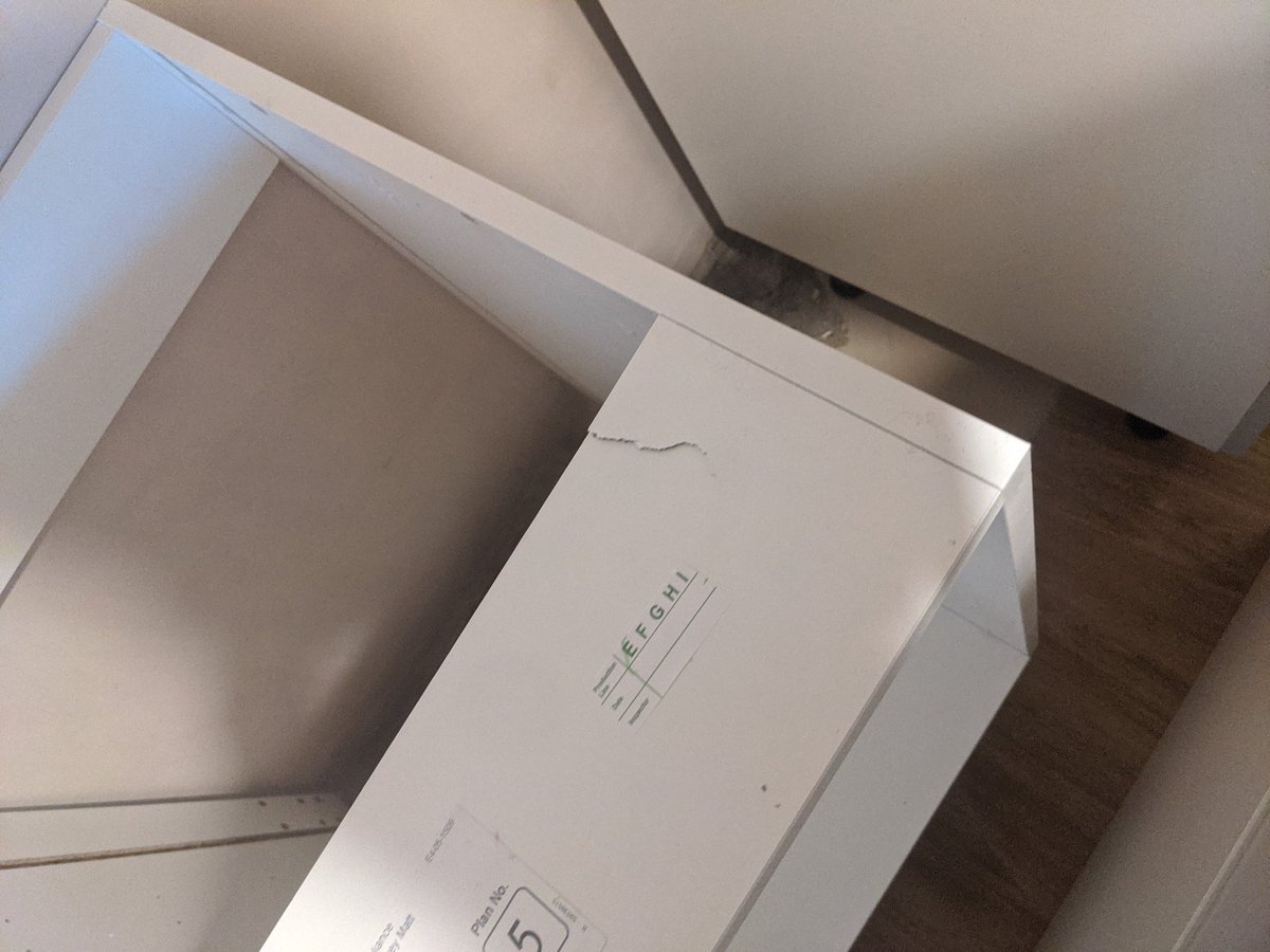 Matt120201's tweet photo. @WrenKitchens kitchen arrived yesterday and the delivery drivers smashed up the cabinets. They even joked about it as they were delivering, say the next persons was a flat pack and will be flying about in the back of the lorry. Horrified by this service. No one will call me back. https://t.co/hcykioPMto