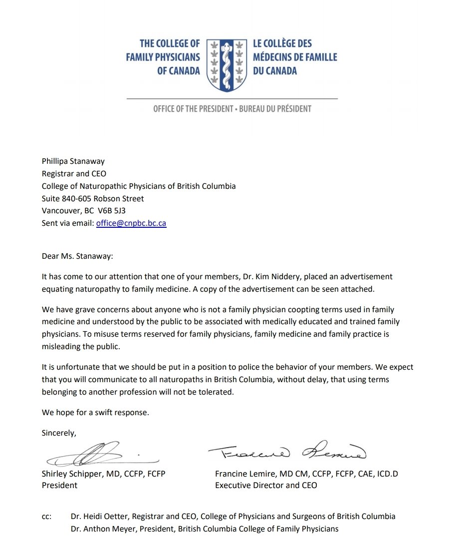  @FamPhysCan wrote a letter to  @CNP_BC back in March, laying out clearly why "family medicine" is not a term to be misappropriated.  @BCCFP wrote a similar letter.