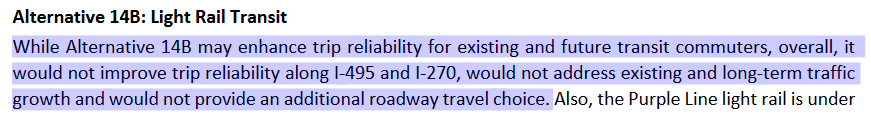 4/ Note that the DEIS states that building light rail transit wold improve service for transit riders. Yet, because it wouldn't move more cars, no dice. LOL.