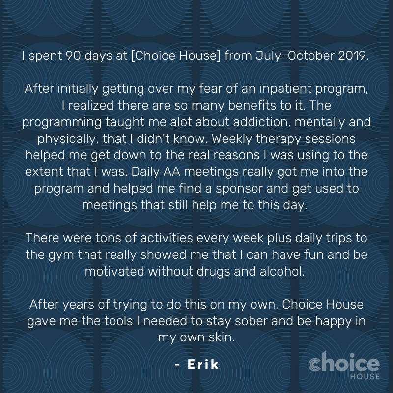 choicehouseco's tweet photo. Worth the read… 

TLDR: Choice House provided Erik with the skills and tools necessary to live his sober life to the fullest. 10/10 recommend. https://t.co/LcUjsmHzJU