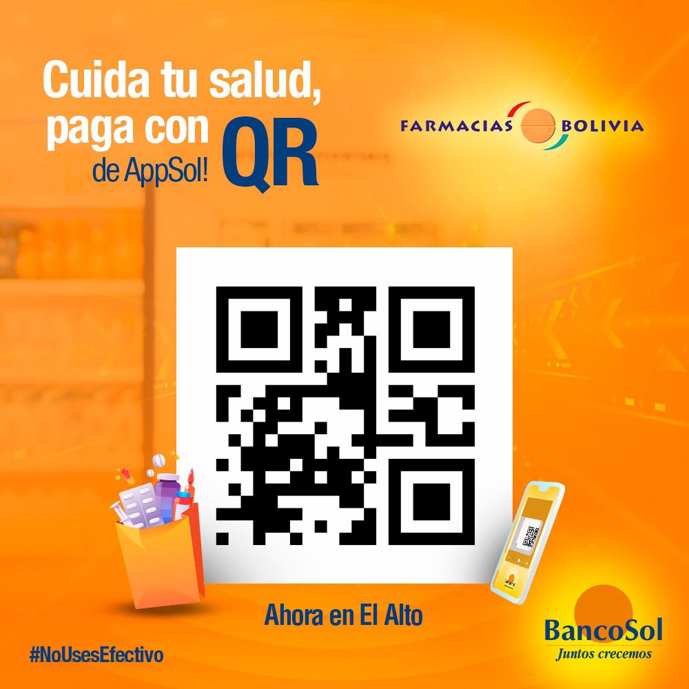 BancoSol piensa en tu seguridad.
Ahora puedes pagar con código QR en muchísimos comercios, de todo el país.
En FARMACIAS BOLIVIA de El Alto, ¡ya puedes pagar con código QR!
Estamos con nuestra gente.
#BancoSol
#NoUsesEfectivo
#VamosAEstarBien https://t.co/rKxNCI9en9