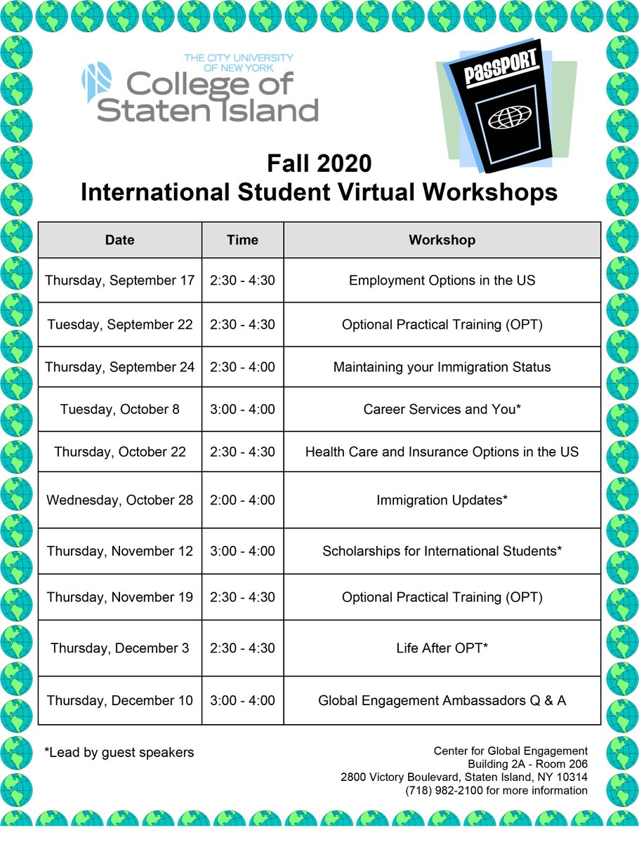 CenterIntl's tweet photo. Hey International Students join us tomorrow for our Employment Options in the U.S virtual workshop! From 2:30- 4:30 via Zoom
https://t.co/u5iryRsvMh
#internationalstudents #CUNYCSI #CUNY #workshop https://t.co/MX7pGeyRSJ