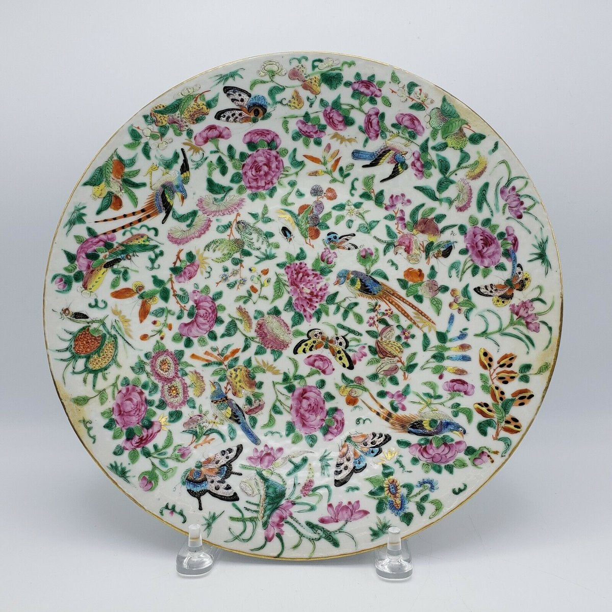 mainlineantique's tweet photo. Large Vintage Asian Famille Rose Plate w/ Birds &amp; Butterflies https://t.co/ZV5OHGFaNE