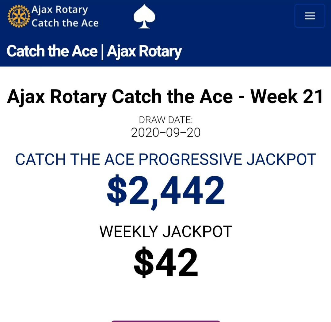 Joe_Fundraiser's tweet photo. Ajax Rotary Catch the Ace Progressive Jackpot now over $2,440! Get your tickets for this weeks draw at https://t.co/XkkycZHfWm.  Help support the Ajax Pickering Hospital Foundation. https://t.co/L2pTkAtpRl