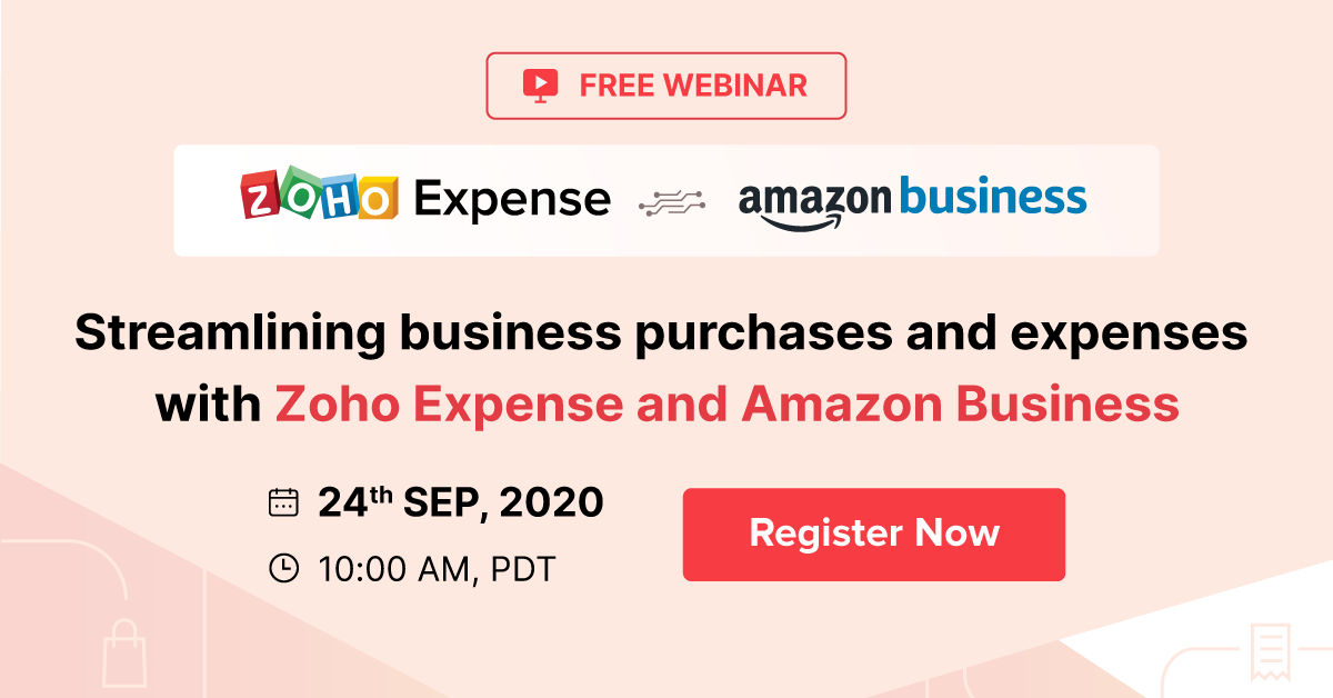 ZohoExpense's tweet photo. The Zoho Expense - @AmazonBusiness integration helps firms manage their business purchases and expenses effectively. Join our webinar to learn more about this. Register now: https://t.co/vDYYlGJcaS https://t.co/8Sz0U8d0TZ