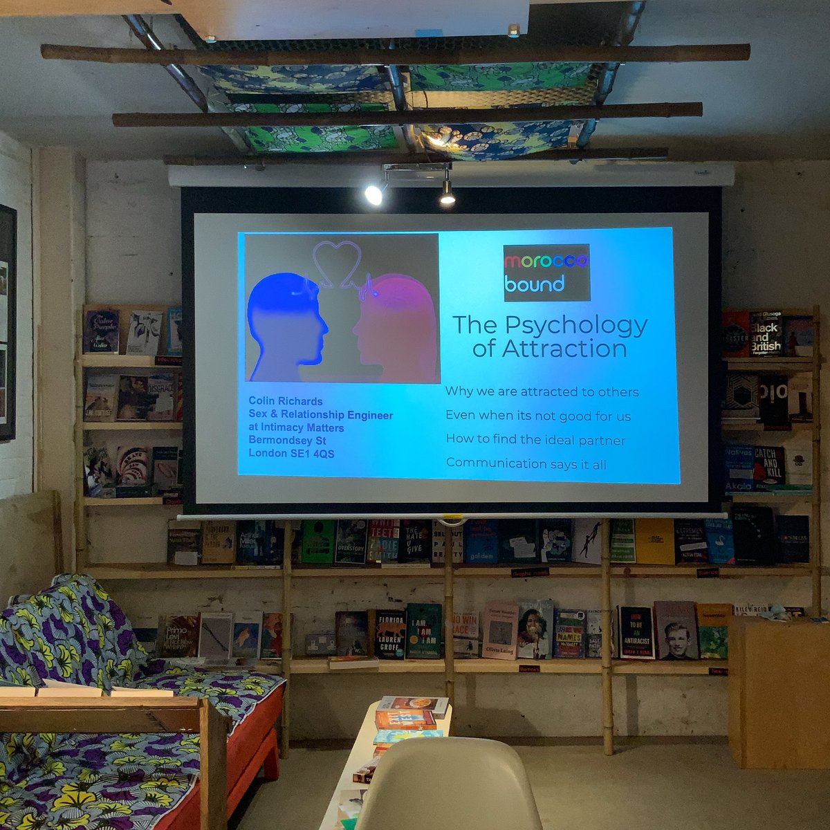 Sex &amp; Relationship Engineer Colin Richards’ talk The Psychology of Attraction is starting at 7pm, come along to learn more about why we behave the way we do in relationships! Just 7.50 on the door #psychologyofattraction #sextherapy #relationships #educationalevents #talks