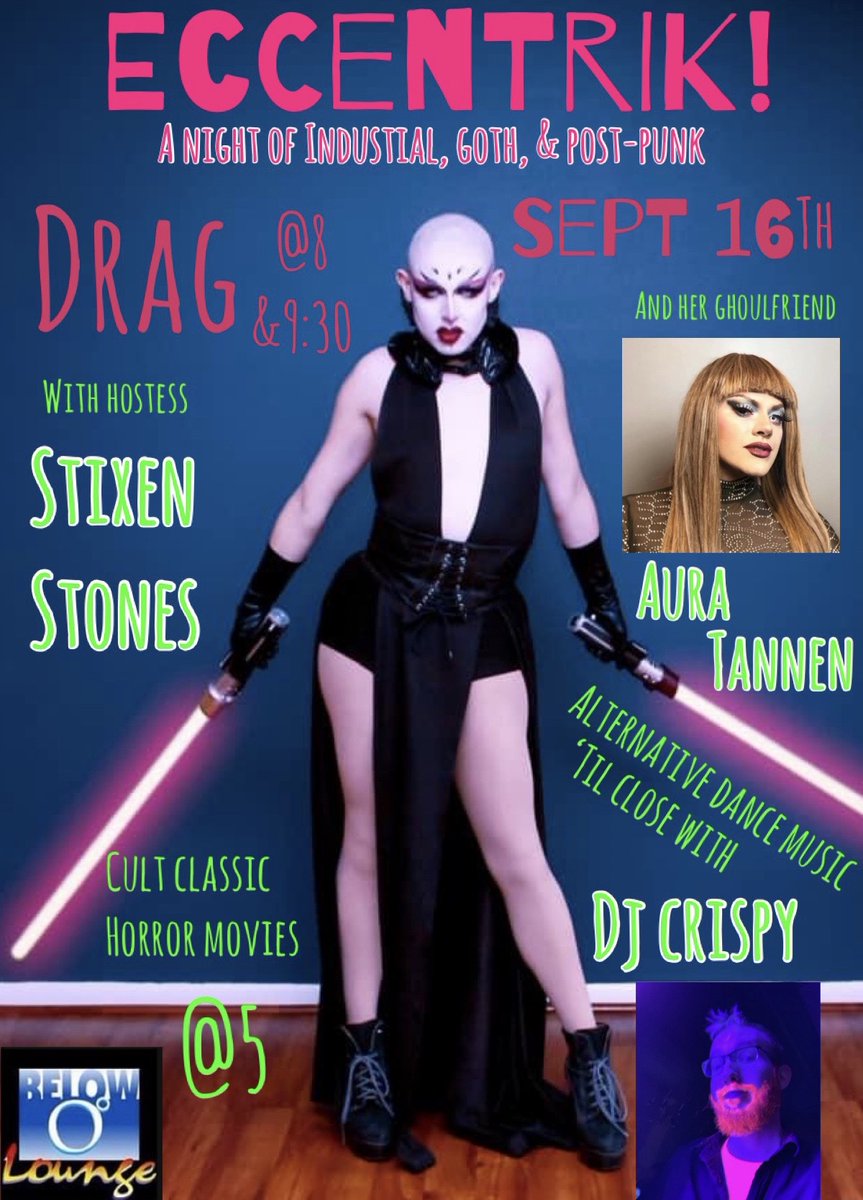 BelowZeroLounge's tweet photo. Tonight!! Calling all Industrial/Goth/Post Punk Music Fans. Open at 4 PM with "Beetlejuice" the movie at 5PM.  Then after DJ Crispy will be mixing up the beats. While Stixen Stones and Aura Tannen will be hosting and giving killer hotspots at 8 &amp; 9:30pm. https://t.co/zZlXCZHLdf