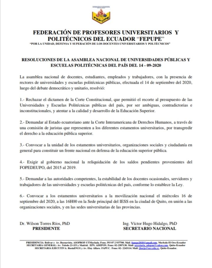 FtuvDocente's tweet photo. Solidaridad internacional con las federaciones universitarias de nuestra América, quienes luchan contra el recorte presupuestario y la mercantilización de la educación, y por salarios dignos !!!
#CEA #FESIDUAS #Venezuela #Ecuador #Uruguay https://t.co/PfkuwVCUlZ