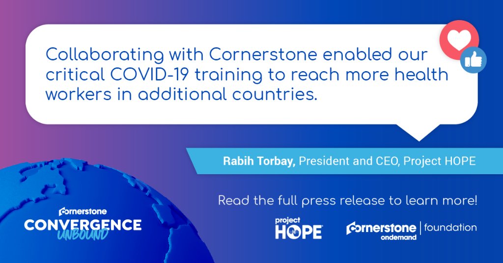 CornerstoneInc's tweet image. Cornerstone announced an expanded collaboration between the @CSODFoundation + @projecthopeorg, a nonprofit global health and humanitarian organization, to provide COVID-19 training courses to frontline healthcare personnel in remote areas csod.info/3khOsFQ #CornerstoneCares