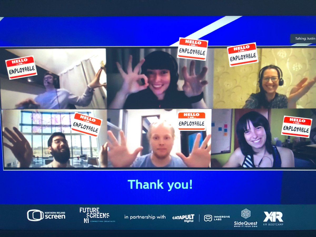 DigiCatNI's tweet photo. Fantastic range of local and international teams at #VRHackathon with ideas which were equally diverse: Data Viz to Sign language and musical instrument lessons to touch free awareness for COVID-19. Including @LewisSmithSax and @JakeYoung2410// @DigiCatapult @futurescreensni #VR https://t.co/EgcD25M1qA