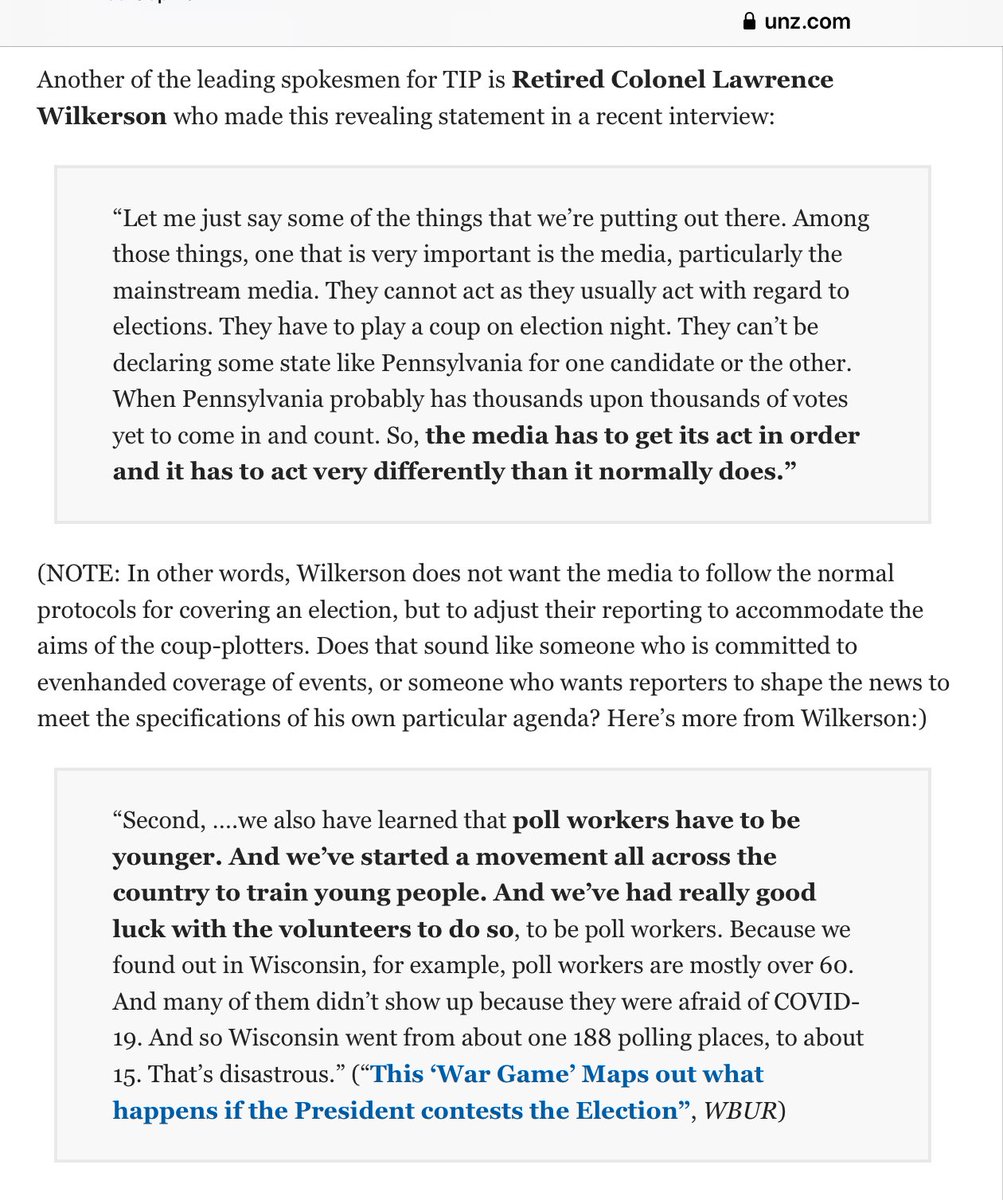 “Retired Colonel Lawrence Wilkerson: Concerning the media says, “They have to play a COUP on ELECTION NIGHT”“Treason is the crime of betraying one’s country by trying to overthrow the government.”