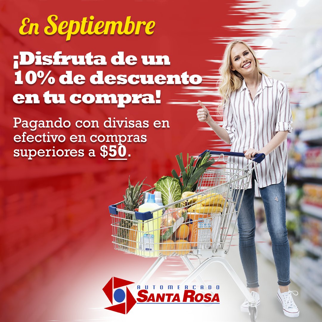 AutomSantaRosa's tweet photo. 🥰En agradecimiento al apoyo de la reapertura de nuestro Automercado Santa Rosa, estamos ofreciendo a nuestros queridos clientes, un descuento de 10% en su factura de compra superior a $50 😉¡Te esperamos!👍🥳🤩
#AutomercadoSantaRosa #SantaRosadeLima #Automercado #Compras https://t.co/OKC2kAQg9g