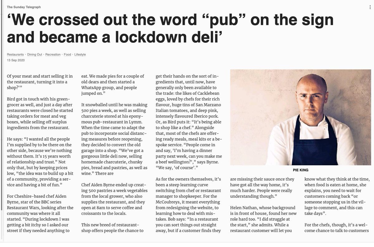 TheChurchGreen's tweet photo. Great to see @aidenbyrne in the Sunday @Telegraph this week taking about the new Deli ๐ #lockdowndeli #pieking https://t.co/tt5wPcMgrU
