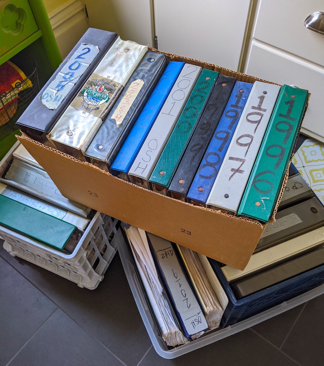 That's 25 years of brewing logs from <a href="/FoxRiverBrewing/">Fox River Brewing Co 🍻</a>. A large slice of Oshkosh craft beer history is held in those binders. Looking forward to digging in...