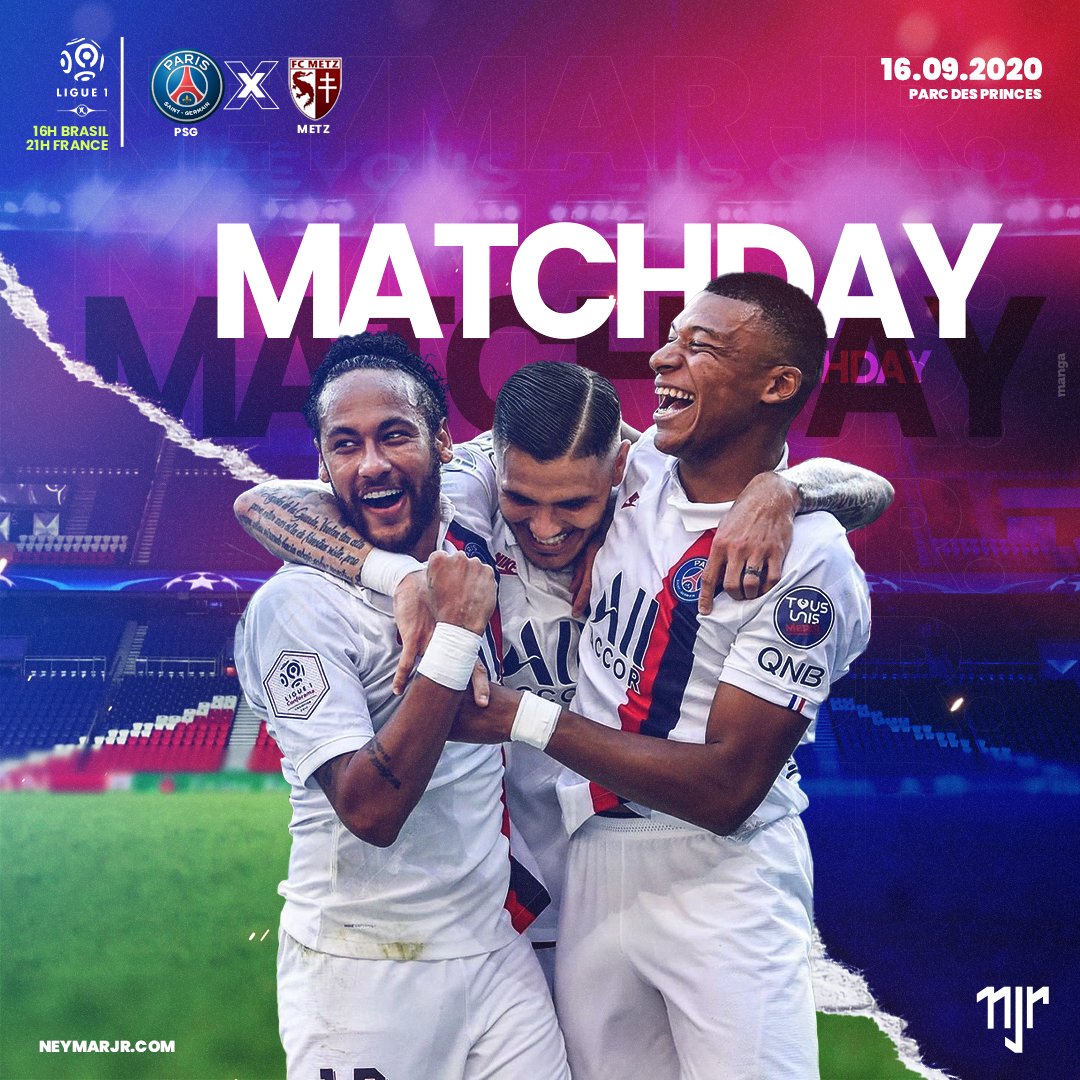 Neymar Jr não estará em campo, mas é dia de torcer pelo PSG no campeonato francês 🔴🔵
#MATCHDAY
⚽ PSG 🆚 Metz
🎯 Ligue 1
🏟 Parc des Princes
⌚ 16h 🇧🇷 - 21h 🇫🇷
Neymar Jr will not play today, but it's 'PSG Day' 🔴🔵
#Neymar #NeymarJr #PSG #ParisSaintGermain #Metz #Ligue1 https://t.co/iMDLWAHhpg