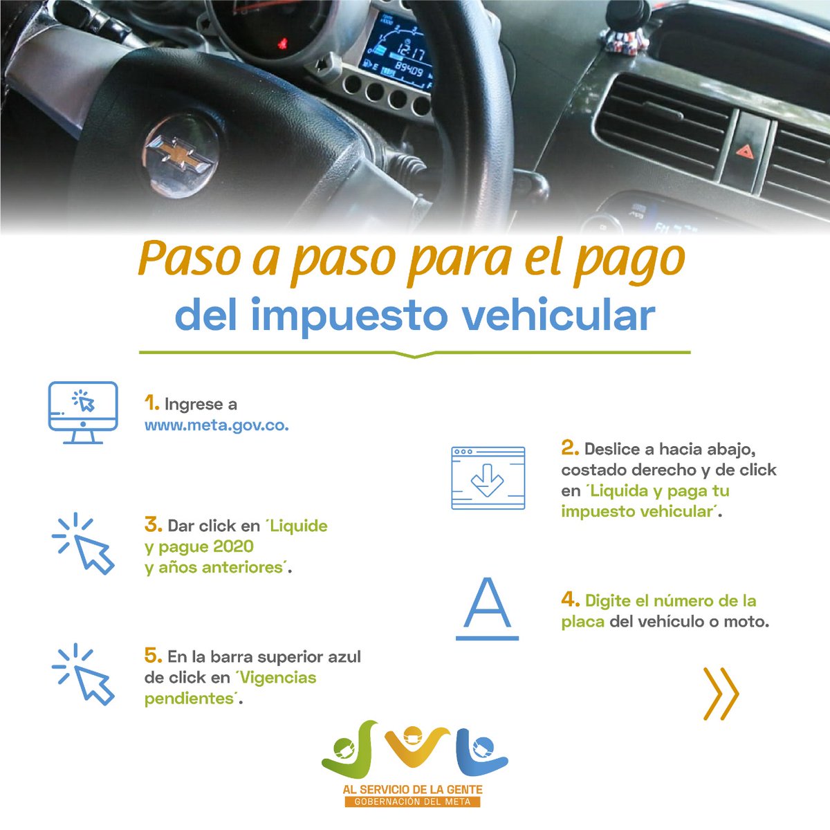 esmillanocol's tweet photo. - Pagar el impuesto vehicular en la página web https://t.co/rACwOm0OCs es muy fácil. Tenga presente los siguientes pasos.  Póngase al día y acceda al beneficio histórico de pagar solo el 80% de la deuda y ahorrarse las sanciones e intereses. #AlServicioDeLaGente https://t.co/ycGVqCi3NJ