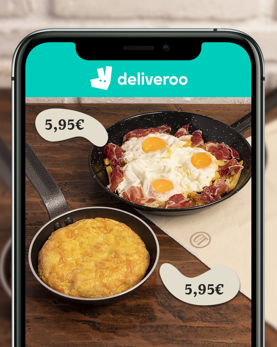 Canas_Y_Tapas's tweet photo. ¡Disfruta en casa de los sabores más tradicionales, los más nuestros! Pide la tortilla de patatas o unos huevos rotos con paleta ibérica, ¡por 5,95€ solo en @Deliveroo_ES ! Hasta el 20 de septiembre. https://t.co/vZI6RIjQXU