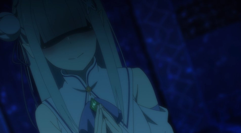This episode has my top Emilia scenes in all of the season, perhaps even S1. She& #39;s mentally broken and driven to a corner; forced into a state of dependence by Roswaal& #39;s schemes. This kind of Emilia, and a savior complex Subaru focused only on her, is Roswaal& #39;s desired endgame.