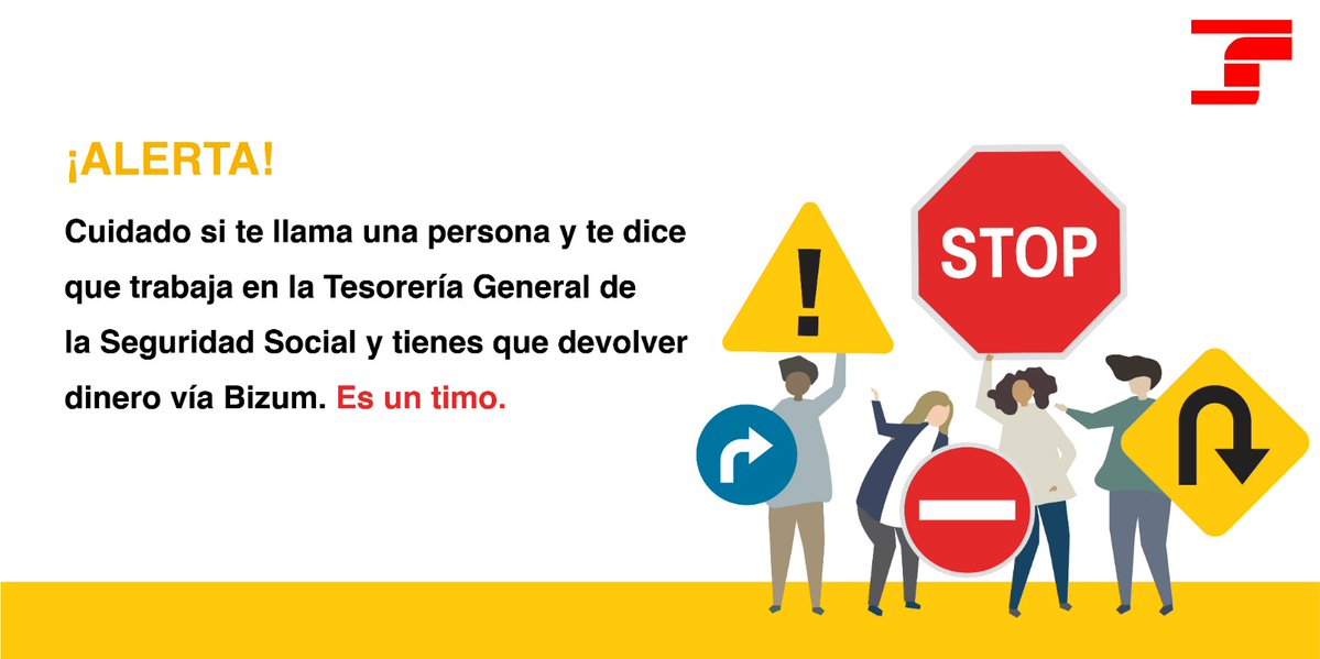 policia's tweet photo. ⚠ ¡ALERTA! ⚠

La #SeguridadSocial no te va a pedir que devuelvas dinero a través de la app #Bizum: es una #ESTAFA

Utiliza siempre páginas oficiales para realizar cualquier trámite con la Administración Pública ✔

#NoPiques https://t.co/8OvQIddfiq