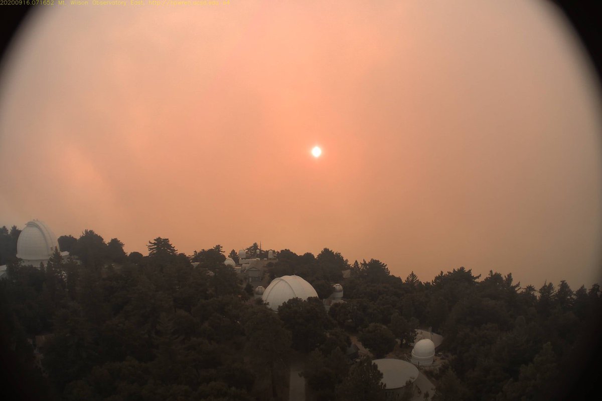 MtWilsonObs's tweet photo. Another "Martian" morning on the mountain. We hope today is filled with water and retardant drops as well as safety for the fire crews. #BobcatFire https://t.co/KM8mS61b43
