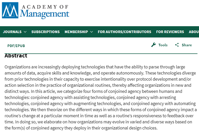 This paper made my day! Super fascinating piece by @AlexMurray323 <a href="/jen_enspired/">Jen Rhymer</a> @davidsirmon demonstrating a systematic way to think about the human-technology ensembles and implications for routines! 

journals.aom.org/doi/abs/10.546…
