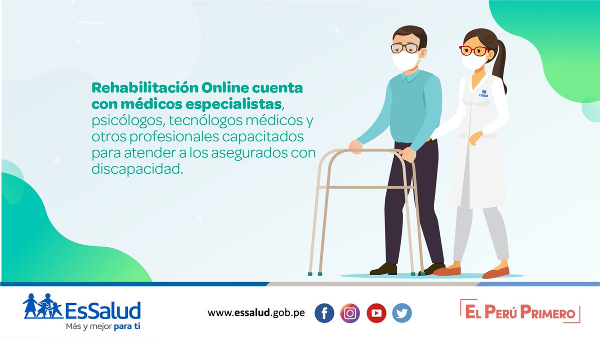 EsSaludPeru's tweet photo. #RehabilitaciónOnline 🦽

A fin de garantizar la continuidad de las prestaciones sociales, #EsSalud lanzó el programa virtual “Rehabilitación Online”, el cual busca promover la inclusión social y mejorar la calidad de vida de la población vulnerable.

#SeguimosEnGuardia 💙 https://t.co/aJsoGDiN2D