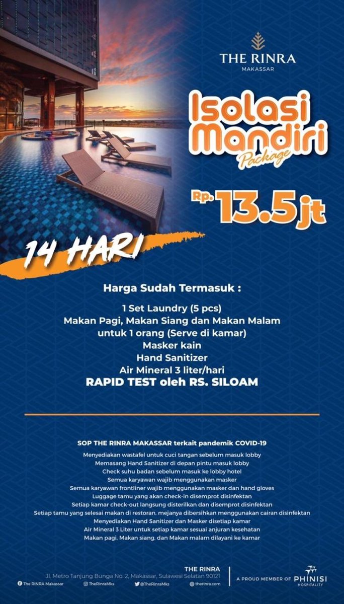 Yang cari tempat Staysolation, berstatus OTG atau ODP atau masih belum jelas statusnya. Mencegah penyebaran virus, nih beberapa rekomendasi hotel rujukannya. Rata-Rata paket lengkap sudah ditambah juga visit dari dokter.