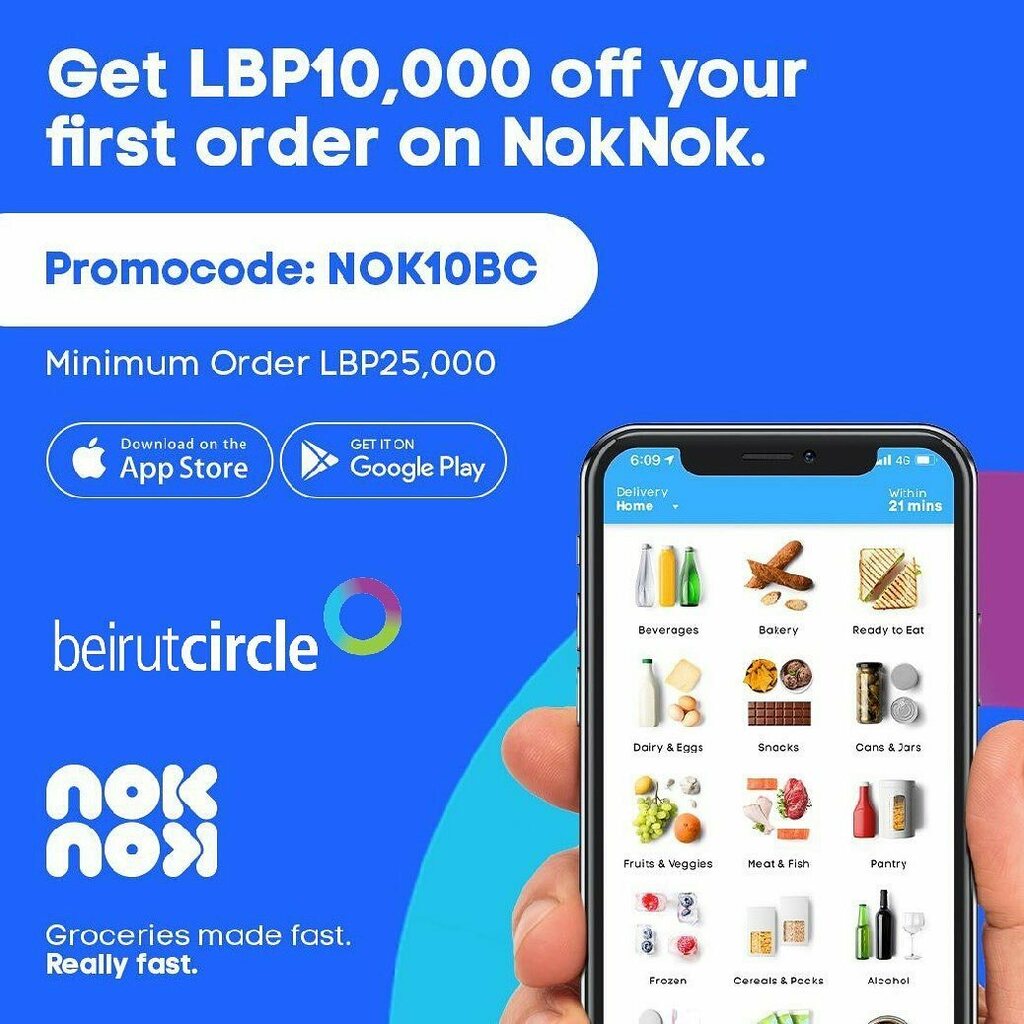 Beirut Circle Members: Get 10,000 LBP off your 1st order on NOKNOK online  supermarket. Use Promocode: NOK10BC #beirutcircle #noknok #noknokapp  #luxurylifestyle #online #groceries #supermarket #supermarketonline  #lebanon #delivery