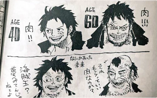Oda drawing future Straw Hats, now including Tony Tony Chopper! 

Zoro couldn't make the post, he got lost along the way. 
