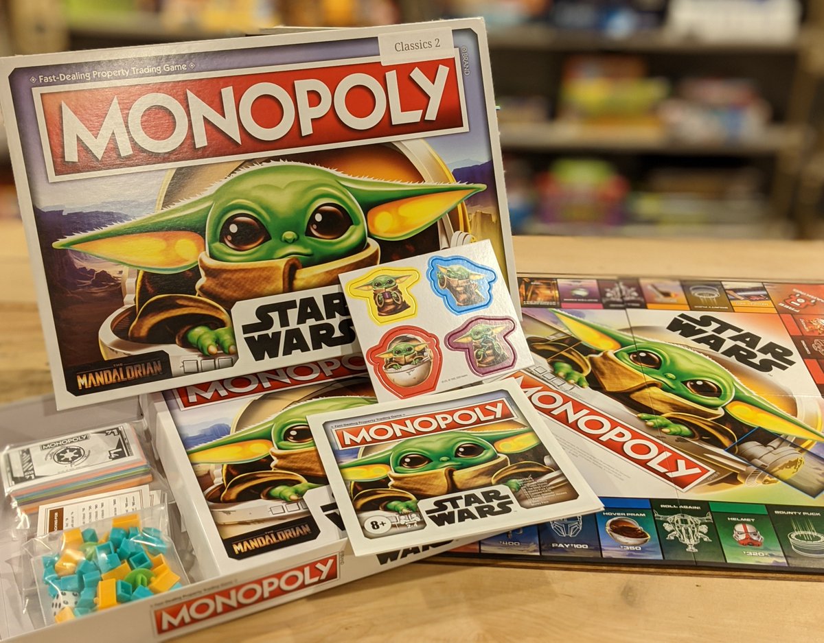 RPGLawrence's tweet photo. Did you see that new Mandalorian trailer? We thought it was time to join the fun. Now on our shelves and available to take home:

You can now play Monopoly: Star Wars with Baby Yoda. (Yes, we know he's not really a baby, he's The Child). 

#foodandboard #newatRPG #RPGLawrence https://t.co/7wA5B9Oq6m