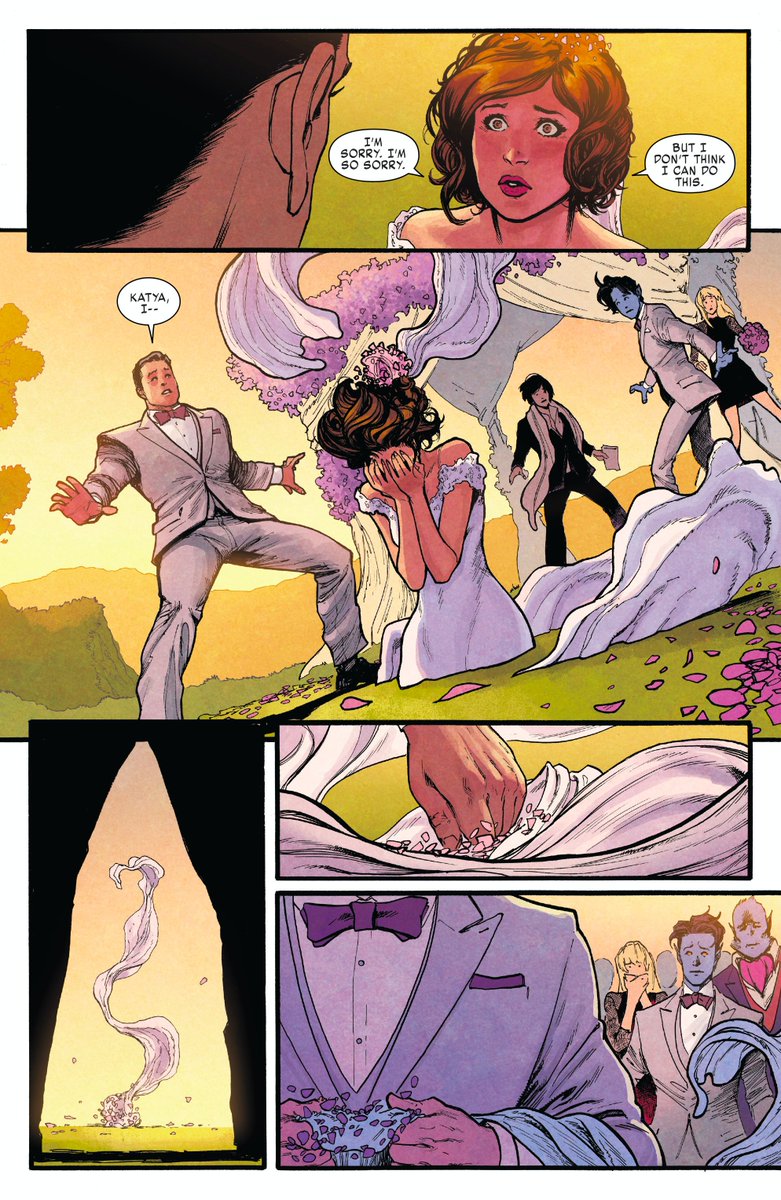 Kitty’s subconscious made her go incorporeal in the middle of her wedding. Then she left Colossus at the altar. Rogue and Gambit just decide to get married instead.