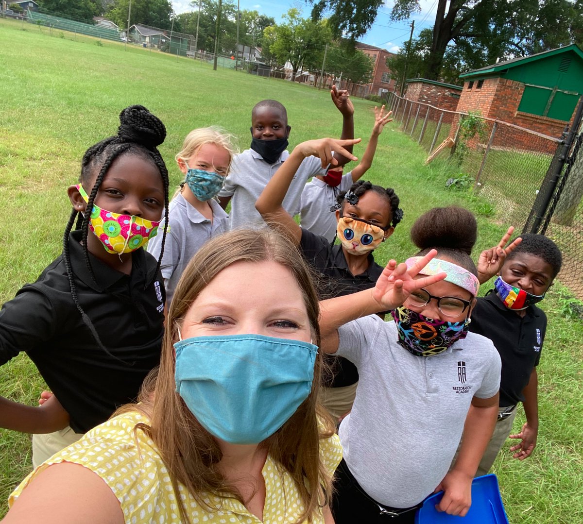 RestorationAcad's tweet photo. Smiling through our masks because students are back on campus! Who's happy to be back? #RAStrong #BackToSchool https://t.co/PNt9bV4HBG