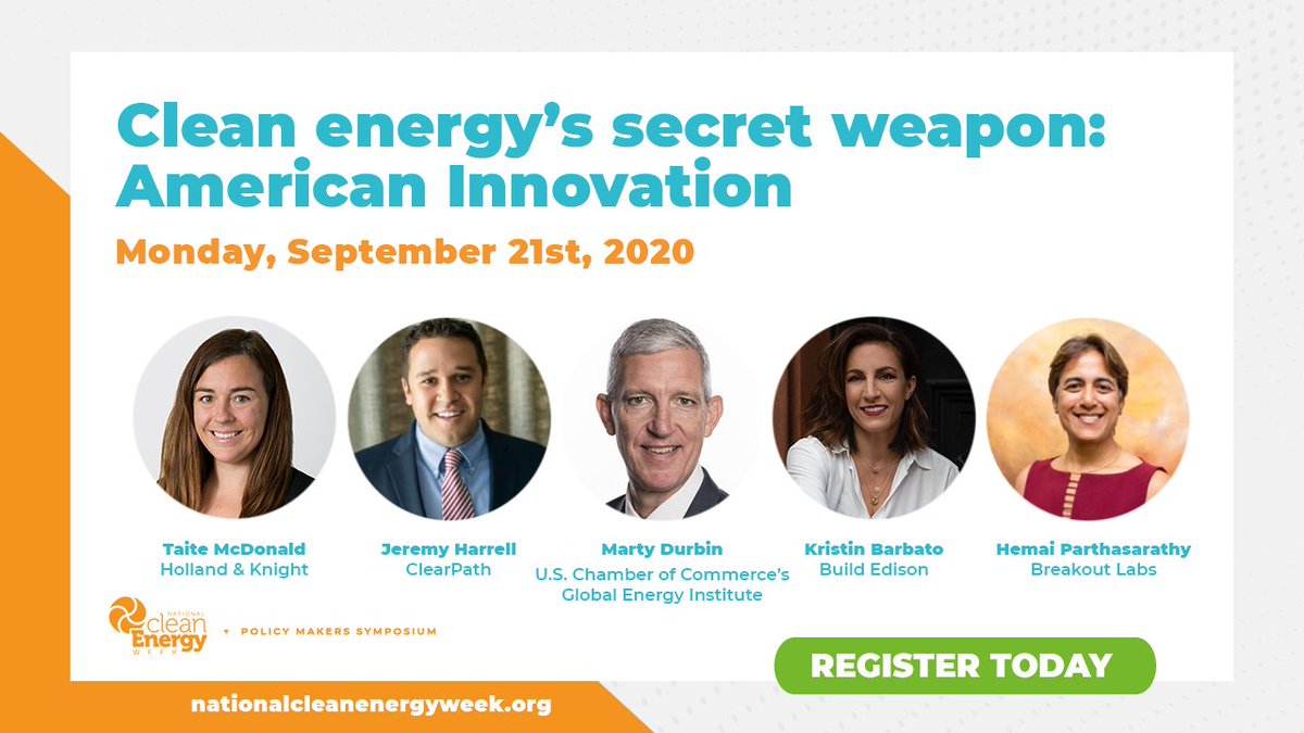 National Clean Energy Week (@ncewconf) on Twitter photo Don't miss <a href="/jharrell/">Jeremy Harrell</a> of <a href="/ClearPathAction/">ClearPath Action</a>, <a href="/martyjdurbin/">Marty Durbin</a> of the <a href="/globalenergy/">Global Energy Inst</a>, <a href="/nykbar/">Kristin Barbato</a> of <a href="/buildedison/">Build Edison</a> and <a href="/Hemaisphere/">Hemai Parthasarathy</a> of <a href="/breakout_labs/">Breakout Labs</a> discussing policies to incentivize clean energy innovation w/moderator <a href="/taitemcdonald/">Taite McDonald</a> of <a href="/Holland_Knight/">Holland & Knight</a>. #NCEW20 nationalcleanenergyweek.org Don't miss <a href="/jharrell/">Jeremy Harrell</a> of <a href="/ClearPathAction/">ClearPath Action</a>, <a href="/martyjdurbin/">Marty Durbin</a> of the <a href="/globalenergy/">Global Energy Inst</a>, <a href="/nykbar/">Kristin Barbato</a> of <a href="/buildedison/">Build Edison</a> and <a href="/Hemaisphere/">Hemai Parthasarathy</a> of <a href="/breakout_labs/">Breakout Labs</a> discussing policies to incentivize clean energy innovation w/moderator <a href="/taitemcdonald/">Taite McDonald</a> of <a href="/Holland_Knight/">Holland & Knight</a>. #NCEW20 nationalcleanenergyweek.org