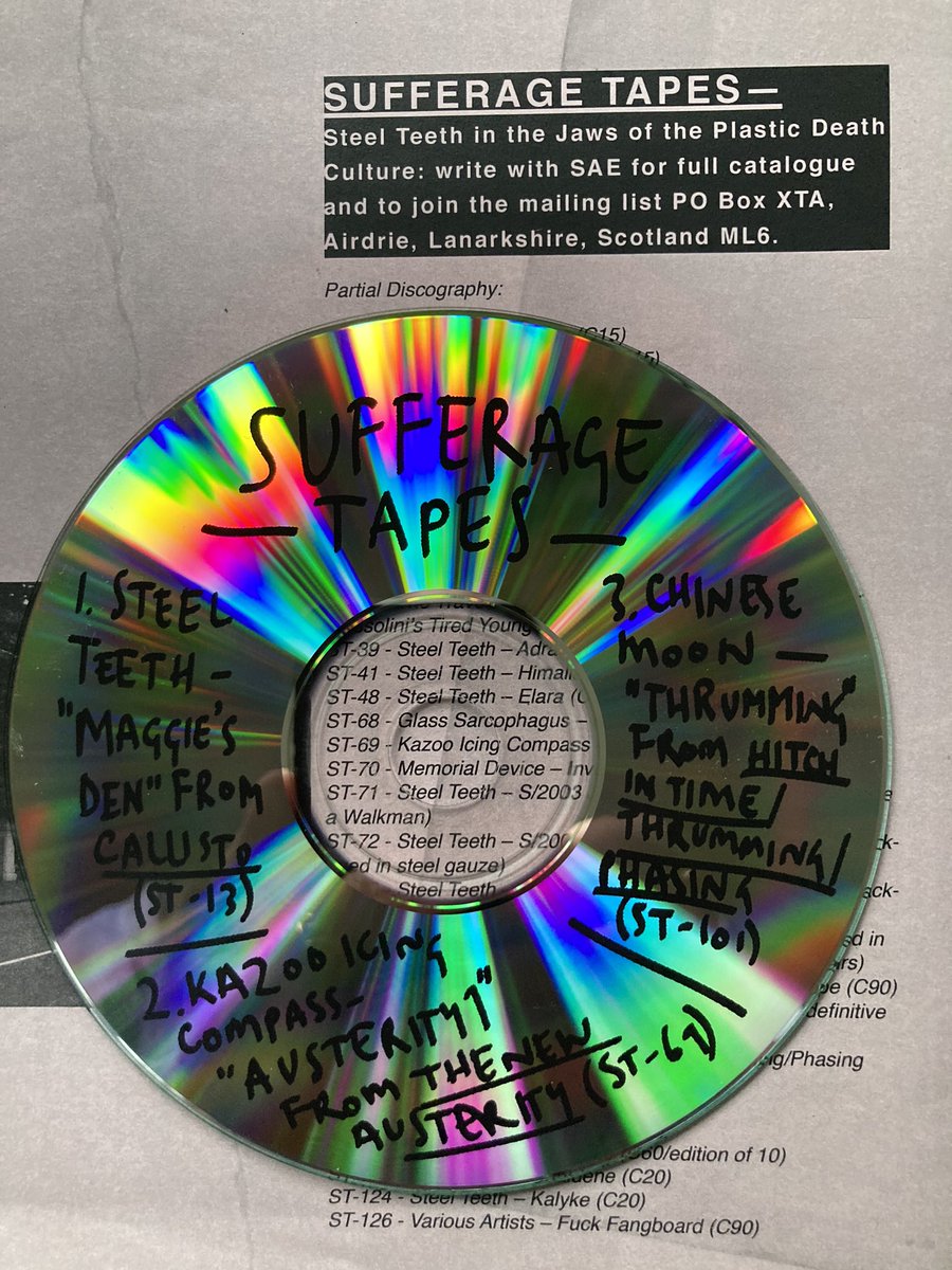 reversediorama's tweet image. Here’s the 2nd CD-R Faber issued on their short-lived CD-R label, w/original tracks by Chinese Moon and Steel Teeth plus a mental Weatherall remix of Kazoo Icing Compass. 

Long OOP but I have 5 copies to give away, RT to win, winners chosen at random. #thisismemorialdevice