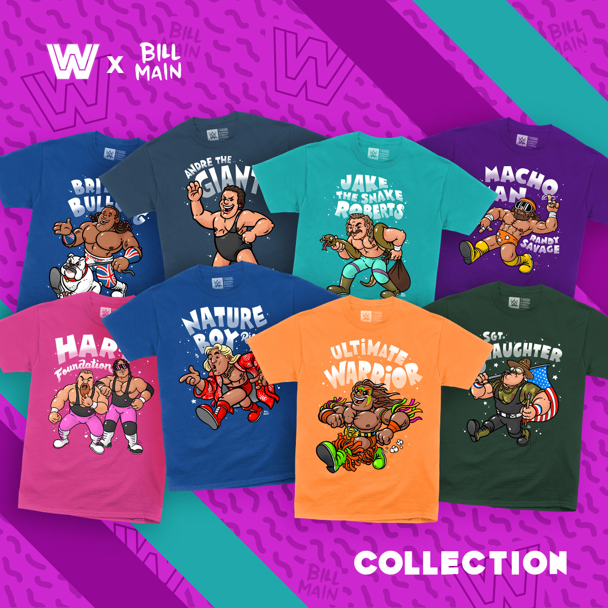 WWELegends's tweet image. With illustrations of your favorite #WWE Legends by noted artist @itsbillmain, these will quickly become your favorite wrestling tees! Fun and colorful designs on soft &amp;amp; breathable blanks. Look great &amp;amp; be comfortable at #WWELegendsShop today!

bit.ly/3c2iPxg
